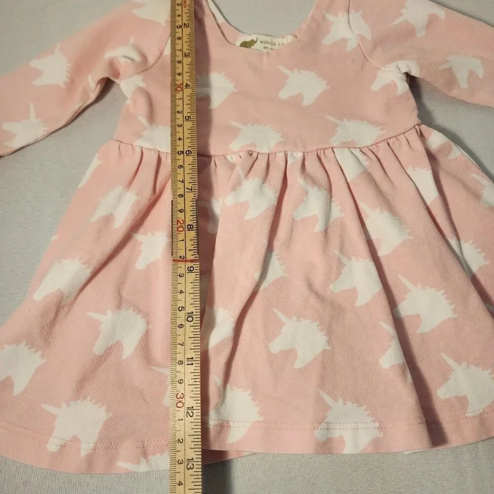 Monica + Andy Girls Pink/White Unicorn Dress with Long Sleeves Size 0-6 Months - Picture 4 of 5